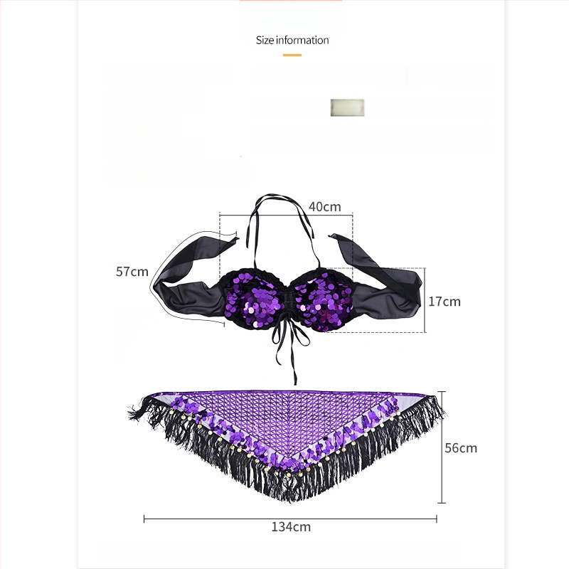 Costum de dans belly cu paiete și șal indian pentru șold – Ținută pentru reprezentație de dans oriental, Primăvara 2025, Țesătură poliester (>95%), Croială compusă, Stil Street Trendsetter