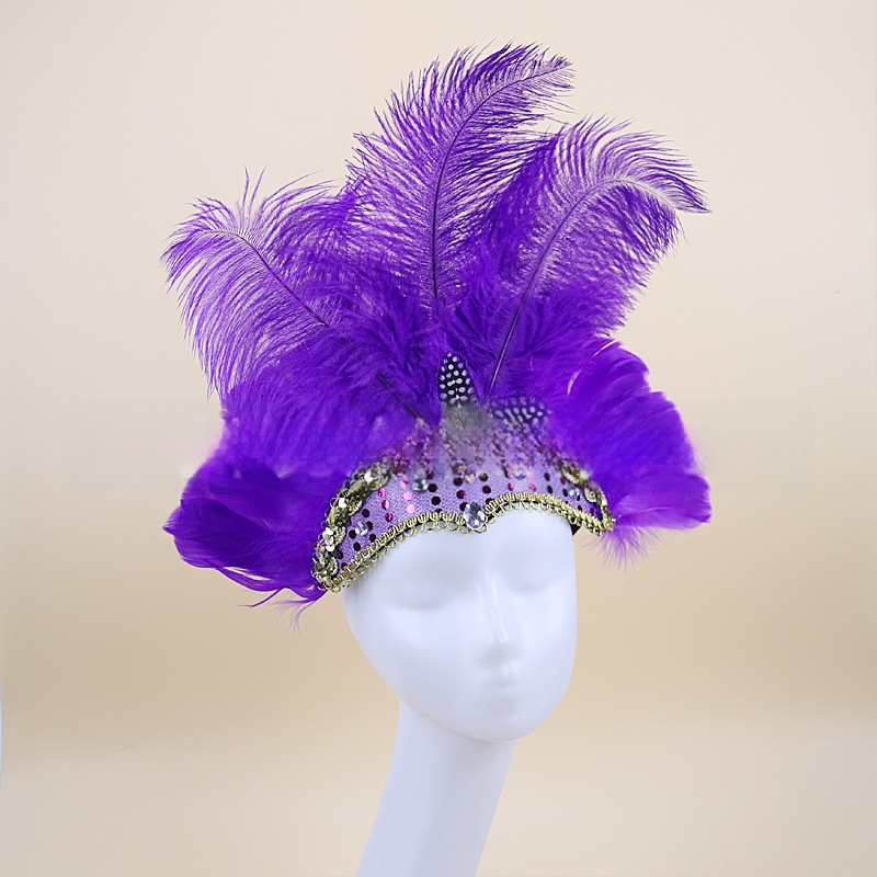 Headwear Vintage Feather Headband Crown with Plaid Pattern, Summer 2024