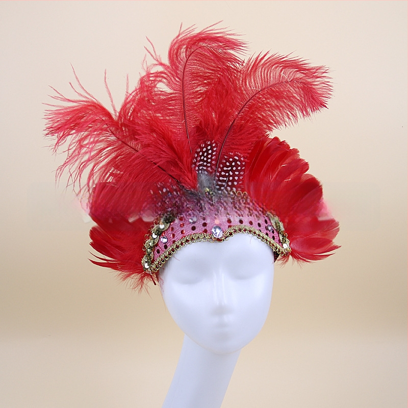Headwear Vintage Feather Headband Crown with Plaid Pattern, Summer 2024