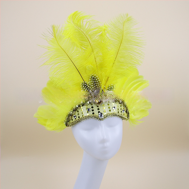 Headwear Vintage Feather Headband Crown with Plaid Pattern, Summer 2024