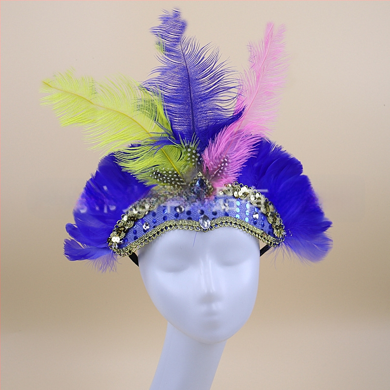 Headwear Vintage Feather Headband Crown with Plaid Pattern, Summer 2024