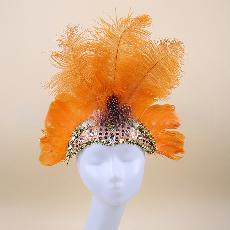 Headwear Vintage Feather Headband Crown with Plaid Pattern, Summer 2024