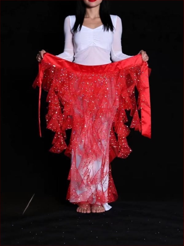 Centură pentru dans Belly cu țesătură plasată, motif vulpe cu nouă cozi, lanț de talie brodat, stil egiptean pentru dans jazz