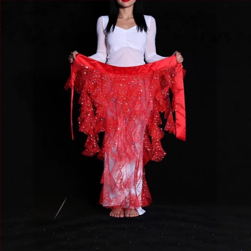 Centură pentru dans Belly cu țesătură plasată, motif vulpe cu nouă cozi, lanț de talie brodat, stil egiptean pentru dans jazz