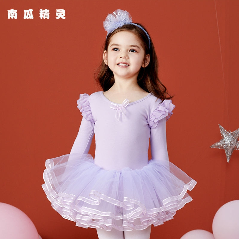 Rochie de dans pentru copii, cu mâneci lungi și fustă tutu, țesătură TR, PVC material principal, conținut 90–95%, stil chinezesc, retro literar, Primăvara 2025