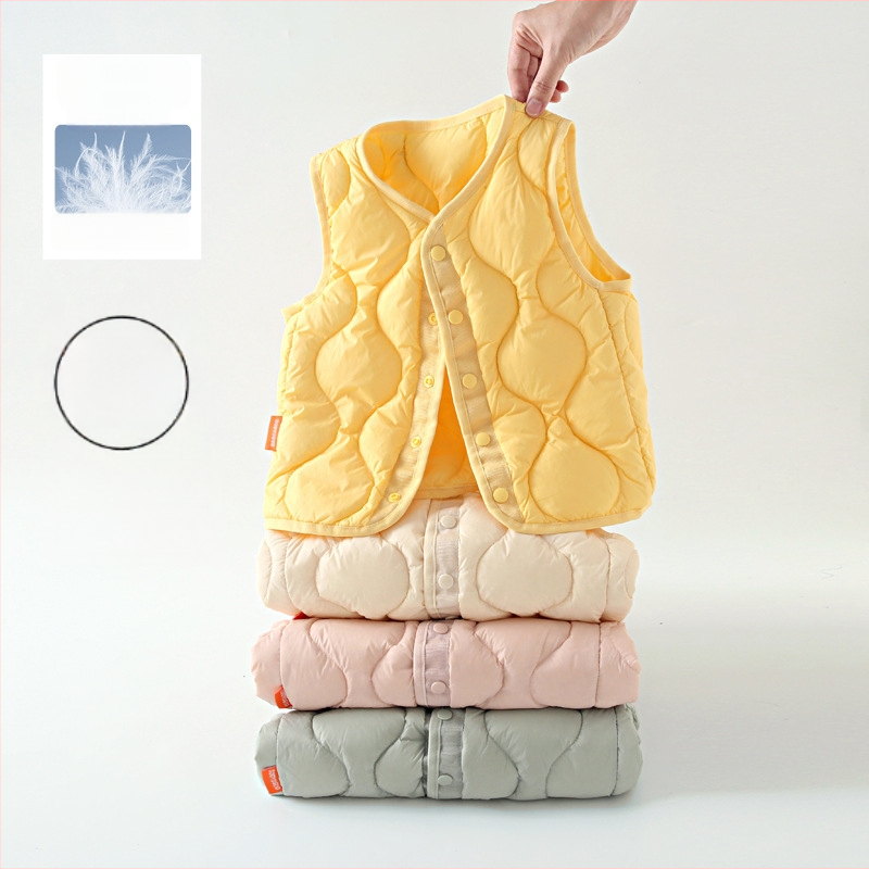 Vestă de copii cu puf de rață, 90% umplutură, stil coreean, fără mâneci, croială scurtă drept, căptușeală din nylon, pentru copii 3–8 ani