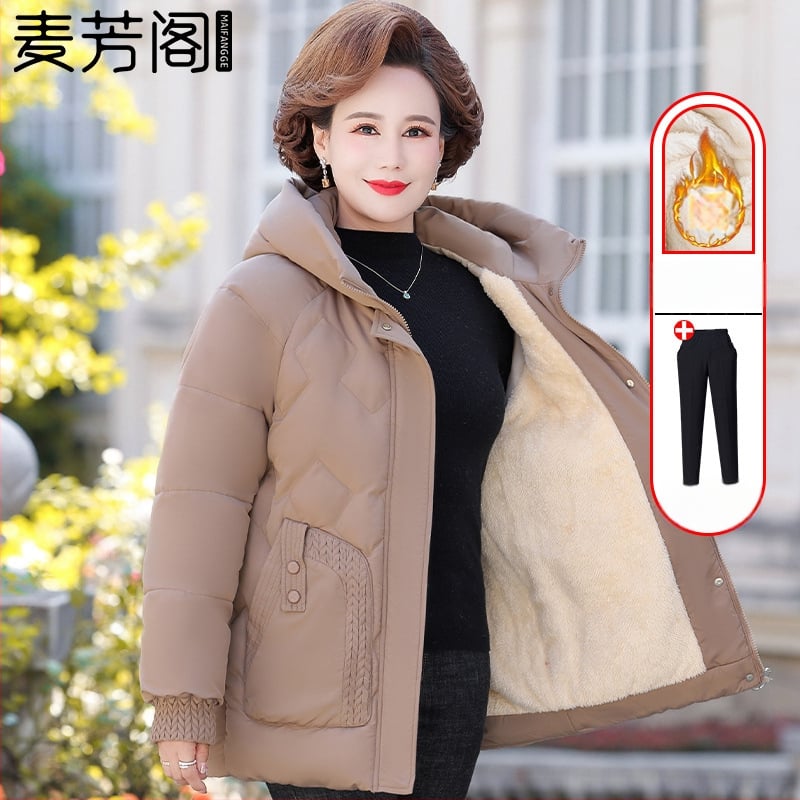 Palton de iarnă cu umplutură de bumbac, căptușit cu fleece, glugă, fermoar, lungime medie (50–65 cm), țesătură din poliester (>95%)