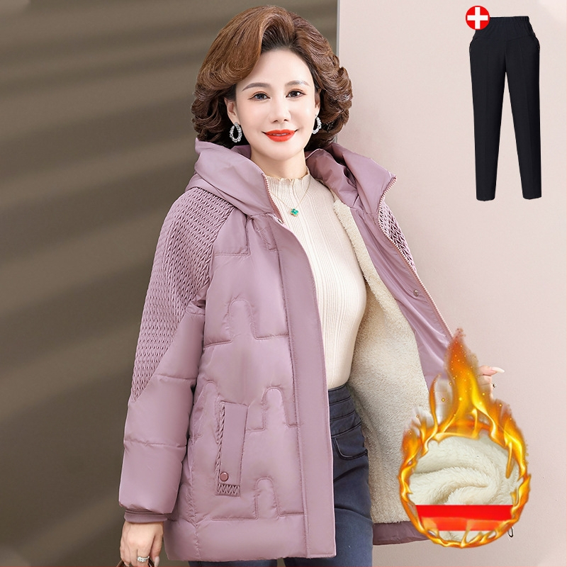 Palton de iarnă cu umplutură de bumbac, căptușit cu fleece, glugă, fermoar, lungime medie (50–65 cm), țesătură din poliester (>95%)