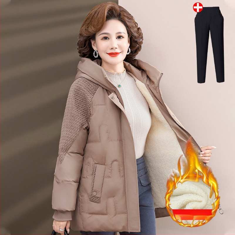 Palton de iarnă cu umplutură de bumbac, căptușit cu fleece, glugă, fermoar, lungime medie (50–65 cm), țesătură din poliester (>95%)