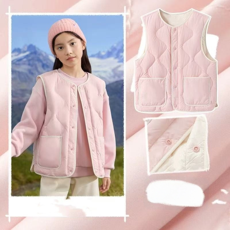 Vesta de copii din puf, ușoară, fără mâneci, croială lejeră, umplutură din puf de rață alb, pentru copii 8+ ani (peste 140 cm), toamnă/iarnă.