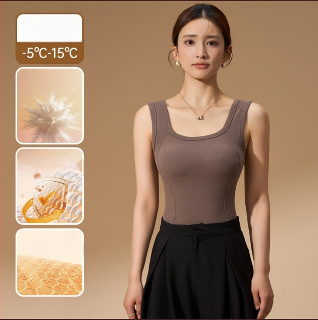 Жилет-стил интегриран сутиен с подплънки, графенова термозащита и 90% гъши пух, компресия на страничните гърди, тясно прилепващ