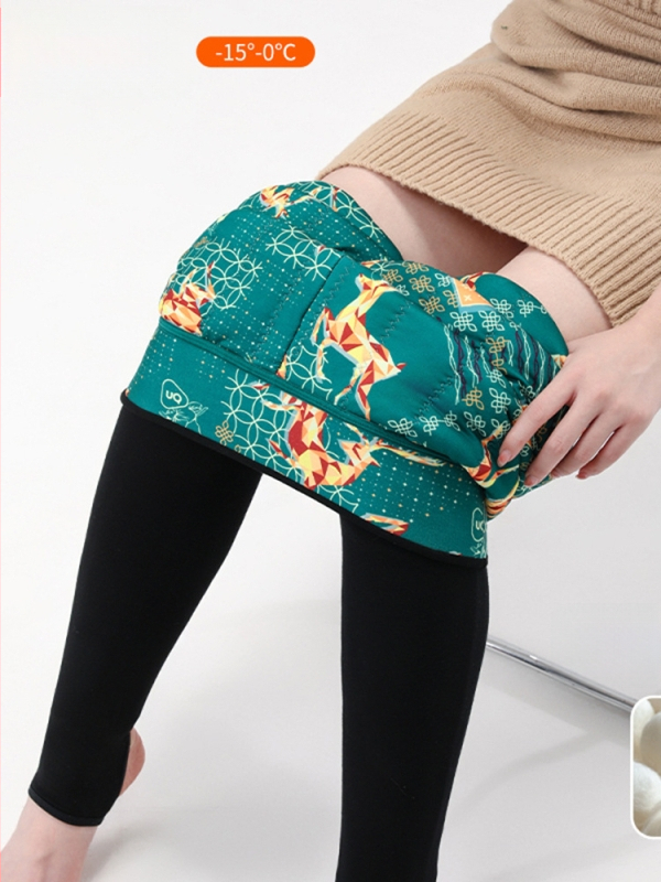 Plus-size ženske zimske hlače od svile-pamuka s fleece podstavom, debele i tople, visokim strukom, laskaju siluetu