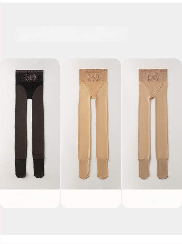 Colanți-ciorapi all-in-one cu controlul taliei și ridicare fesieri, căptuți cu fleece, cald și gros, 70-80% poliester, 30-50% spandex