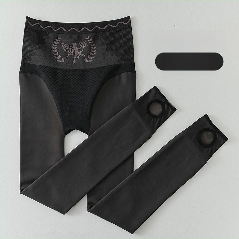 Colanți-ciorapi all-in-one cu controlul taliei și ridicare fesieri, căptuți cu fleece, cald și gros, 70-80% poliester, 30-50% spandex