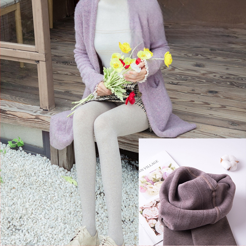 Jesenozimske debeli leggings u japanskom stilu, pleteni pamuk s fleesom, prozračni, vertikalne pruge, u jednom komadu