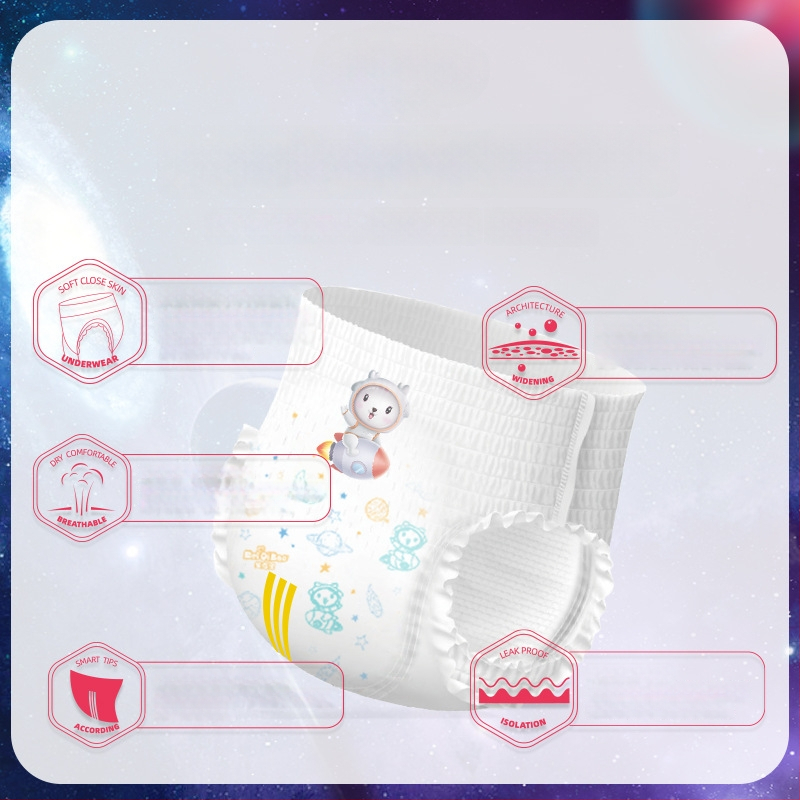 Meiqibao Ultra-subțiri Pantaloni de tip pull-up pentru bebeluși, respirabili, moi ca bumbacul, uscați, super-absorbanti; greutate 8-70 g; vârste 0-6 luni până la 6+ ani; 6 cutii