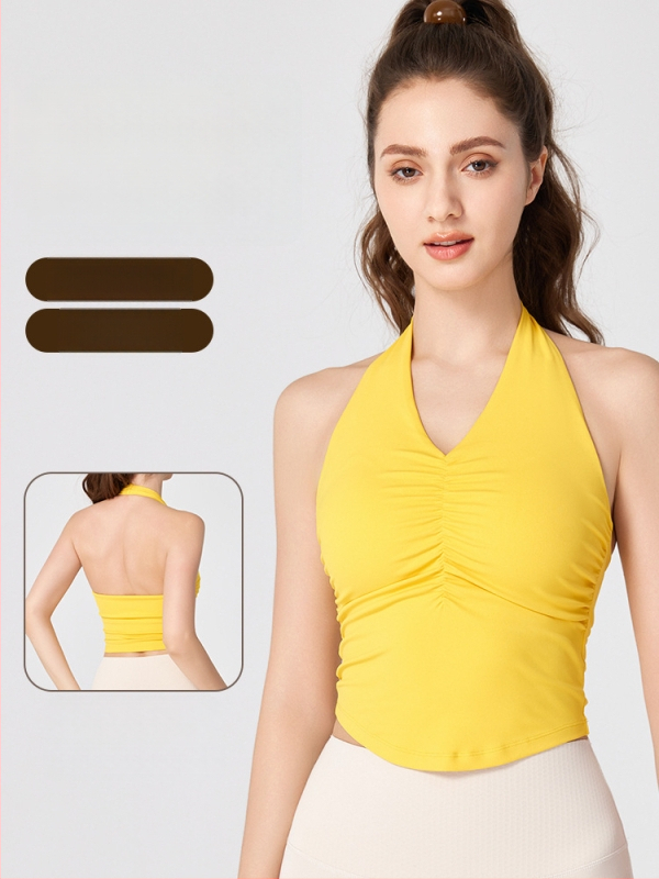 Γυναικείο τοπ γιόγκα με halter και ανοιχτή πλάτη, ενσωματωμένες θήκες στήθους, μήκος στη μέση, ύφασμα Nuls Naked Feeling, 80% νάιλον, 20% σπάντεξ