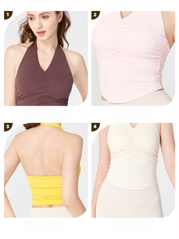 Γυναικείο τοπ γιόγκα με halter και ανοιχτή πλάτη, ενσωματωμένες θήκες στήθους, μήκος στη μέση, ύφασμα Nuls Naked Feeling, 80% νάιλον, 20% σπάντεξ