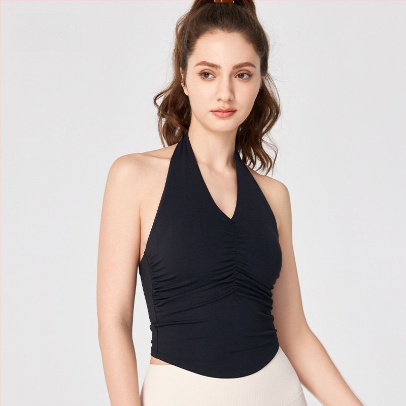 Γυναικείο τοπ γιόγκα με halter και ανοιχτή πλάτη, ενσωματωμένες θήκες στήθους, μήκος στη μέση, ύφασμα Nuls Naked Feeling, 80% νάιλον, 20% σπάντεξ