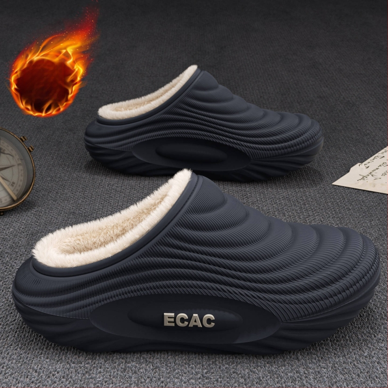 Vyrinės vandeniui atsparios medvilninės šlepetės - vidaus naudojimui, neslystančios, bekvapės, šilta velveto įdaila, EVA padas