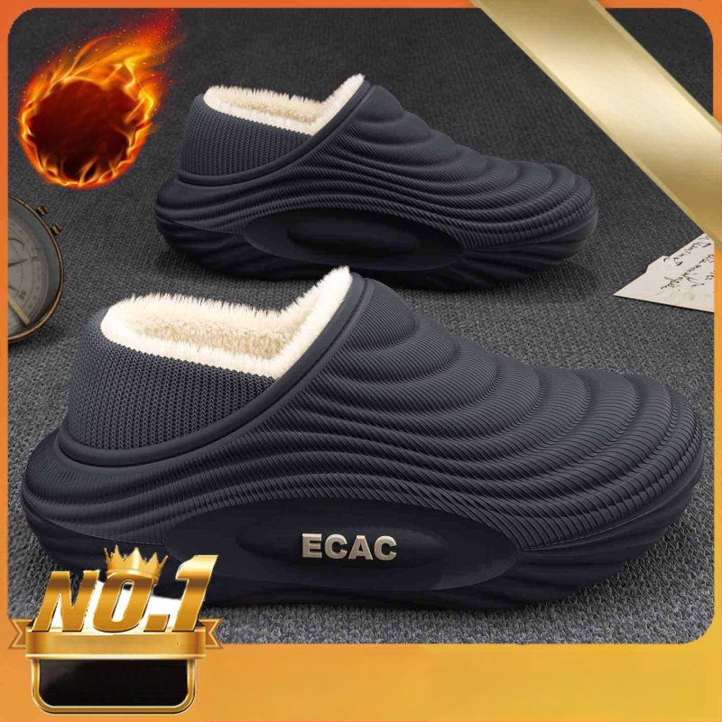 Vyrinės vandeniui atsparios medvilninės šlepetės - vidaus naudojimui, neslystančios, bekvapės, šilta velveto įdaila, EVA padas