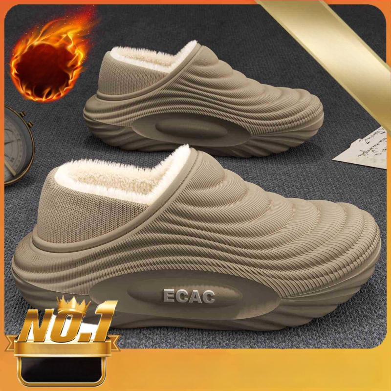 Vyrinės vandeniui atsparios medvilninės šlepetės - vidaus naudojimui, neslystančios, bekvapės, šilta velveto įdaila, EVA padas