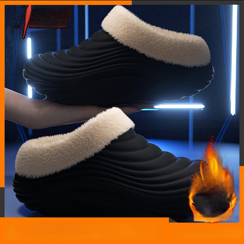 Vyrinės vandeniui atsparios medvilninės šlepetės - vidaus naudojimui, neslystančios, bekvapės, šilta velveto įdaila, EVA padas