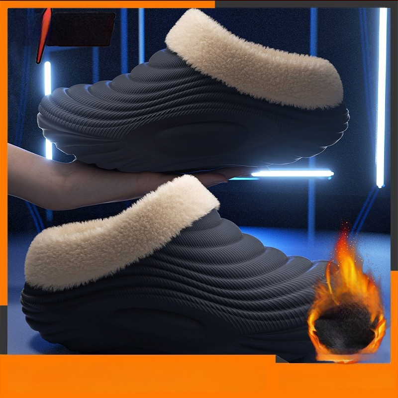 Vyrinės vandeniui atsparios medvilninės šlepetės - vidaus naudojimui, neslystančios, bekvapės, šilta velveto įdaila, EVA padas