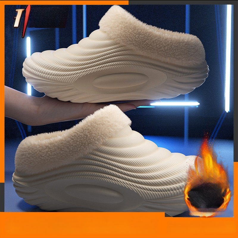 Vyrinės vandeniui atsparios medvilninės šlepetės - vidaus naudojimui, neslystančios, bekvapės, šilta velveto įdaila, EVA padas