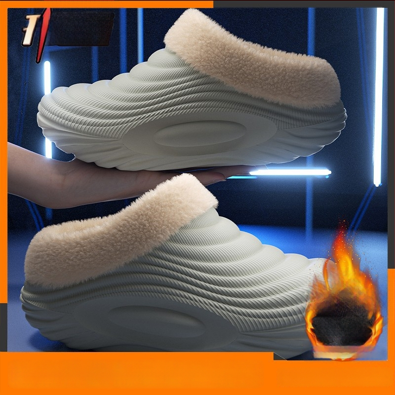 Vyrinės vandeniui atsparios medvilninės šlepetės - vidaus naudojimui, neslystančios, bekvapės, šilta velveto įdaila, EVA padas