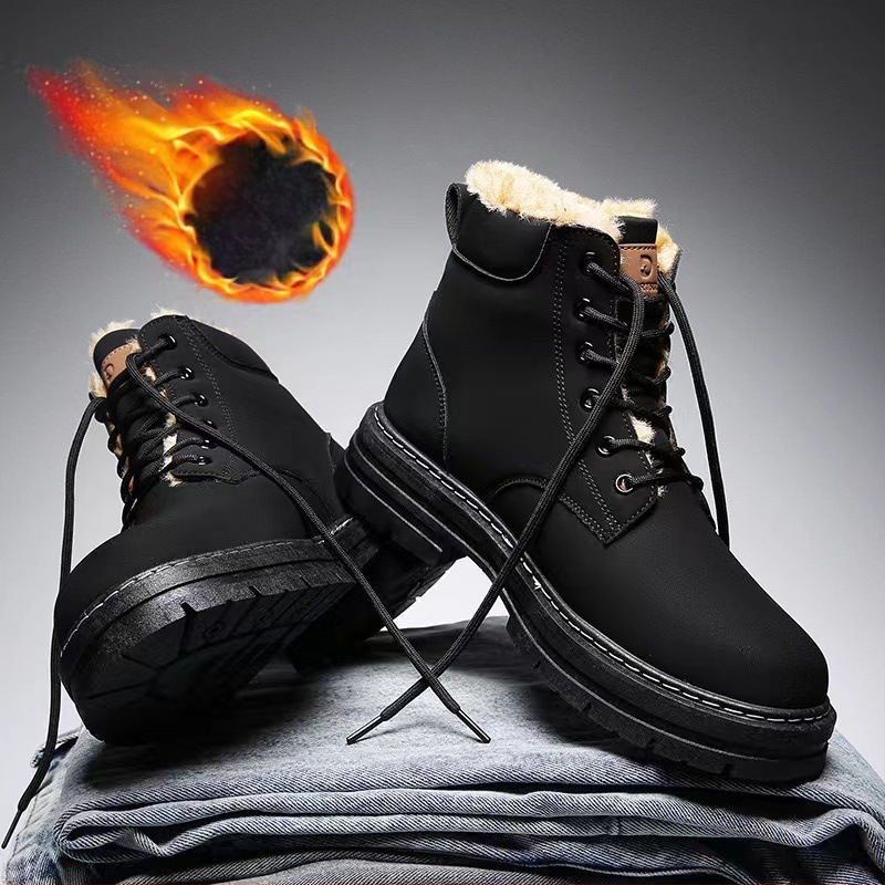 Vyriniai žieminiai aukšti batai su PU viršumi, fleece vidinis pamušalas, EVA įdėklas, vidutinio aukščio kulnas 3-5 cm, priešslidimas, smūgio sugertis