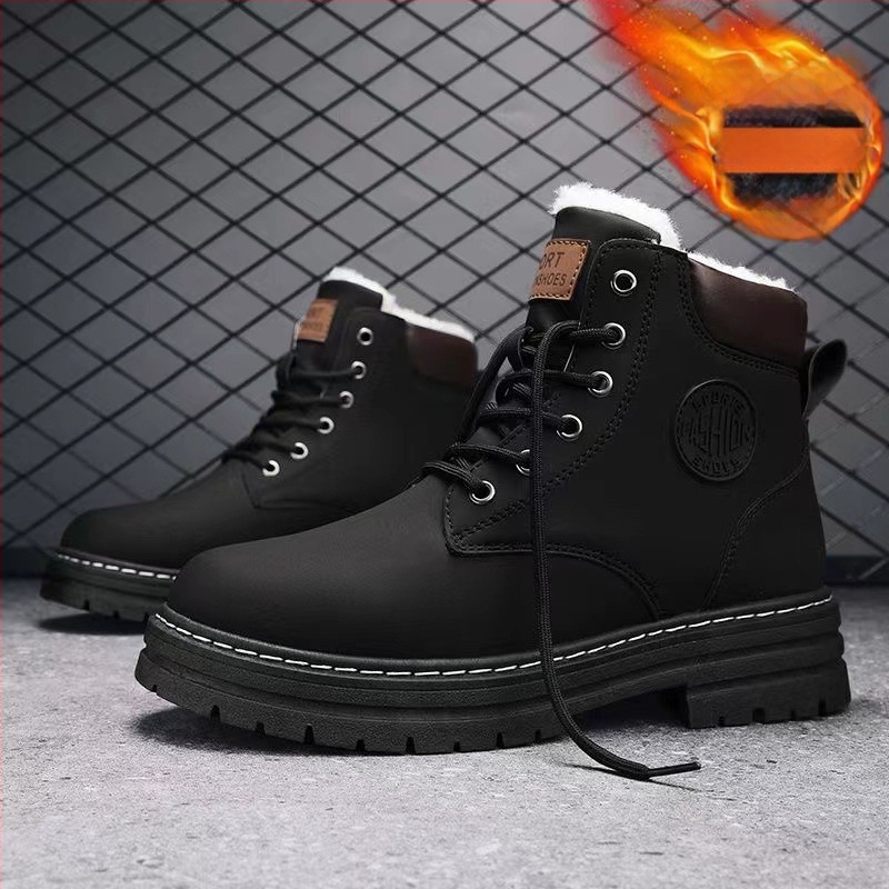 Vyriniai žieminiai aukšti batai su PU viršumi, fleece vidinis pamušalas, EVA įdėklas, vidutinio aukščio kulnas 3-5 cm, priešslidimas, smūgio sugertis