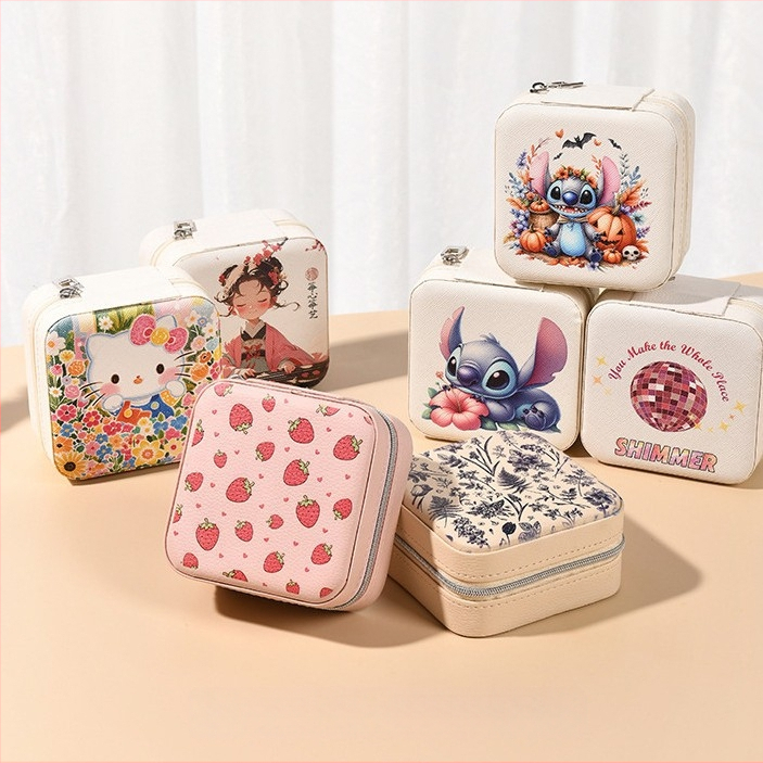 Ékszerdoboz tükrössel és cipzárral - Cortex anyag, casual stílus, kemény kivitel