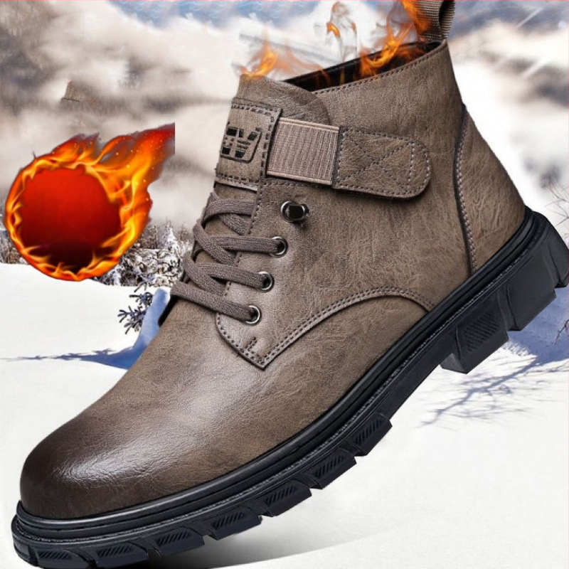 Vyriski žieminiai Martin batai su velūro vidiniu apmušalu, aukštas viršus, PU odos viršus, Velcro užsegimas, injekciškai formuota padas