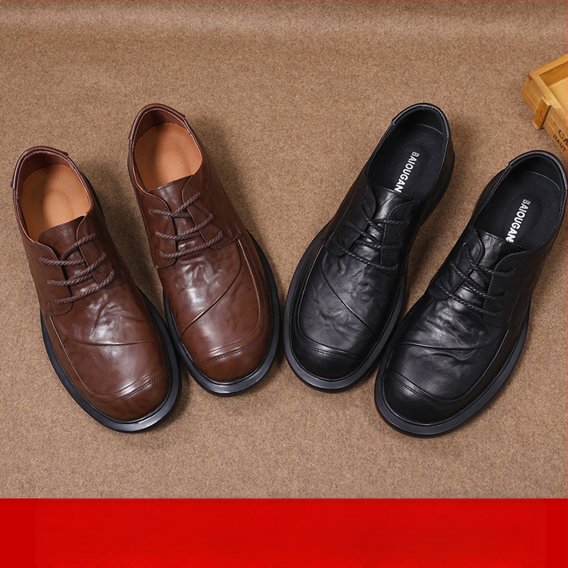 Vyriniai odiniai bateliai biurui ir laisvalaikiui, su apvalia nosimi, raišteliai, viršus iš veršienos odos, gumos padas