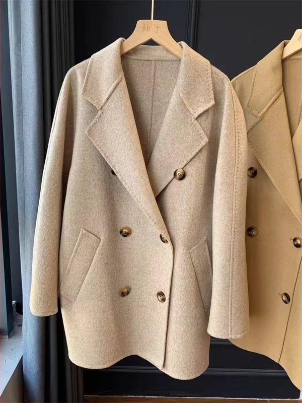 Palton din tweed reversibil pentru femei, amestec cașmir-lână (cașmir <30%, lână 80–90%), toamnă 2024.