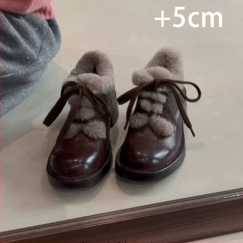 Дамски мокасини с връзки – кръгла носка, ретро стил, горна част от телешка кожа, подплата от вълнен смес, стелка от овча кожа, подметка гума, среден ток 3–5 cm, зимно/есенно