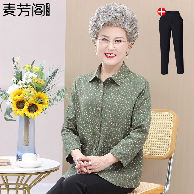 Cămașă din 100% bumbac, cu mânecă lungă, pentru femei de vârstă mijlocie și vârstnice – stil casual, vară 2025