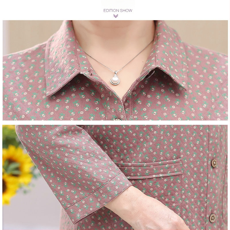 Cămașă din 100% bumbac, cu mânecă lungă, pentru femei de vârstă mijlocie și vârstnice – stil casual, vară 2025