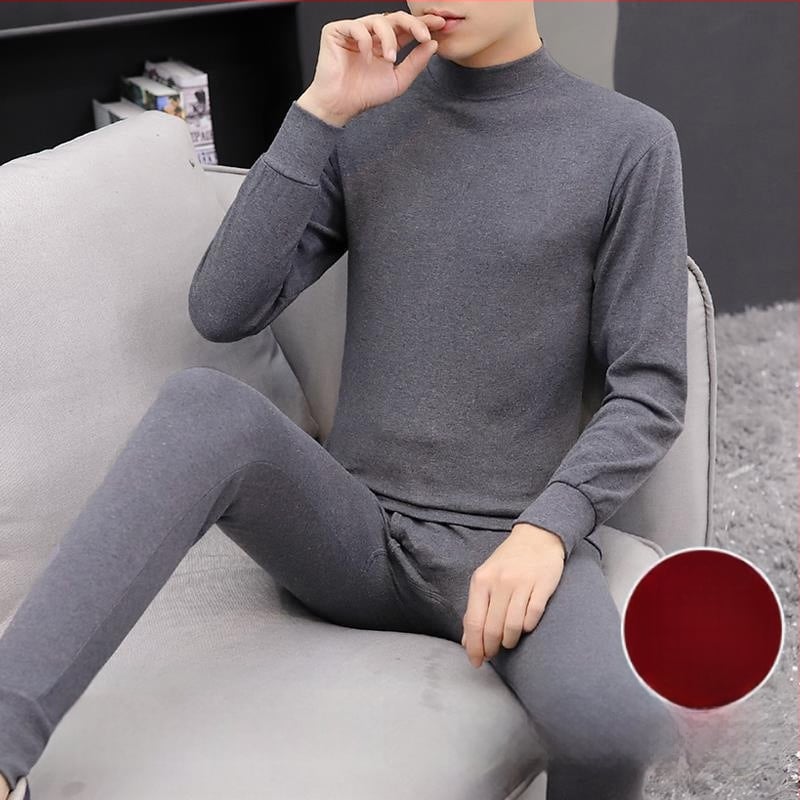 Set călduros din acril cu fleece pentru bărbați, guler mediu-înalt și mâneci lungi, material extra gros