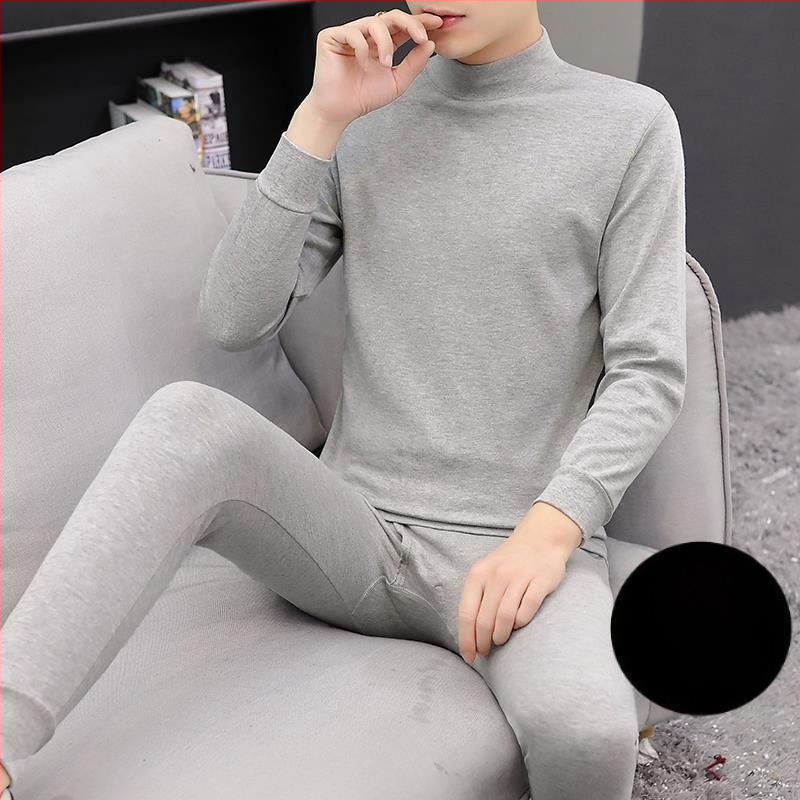 Set călduros din acril cu fleece pentru bărbați, guler mediu-înalt și mâneci lungi, material extra gros