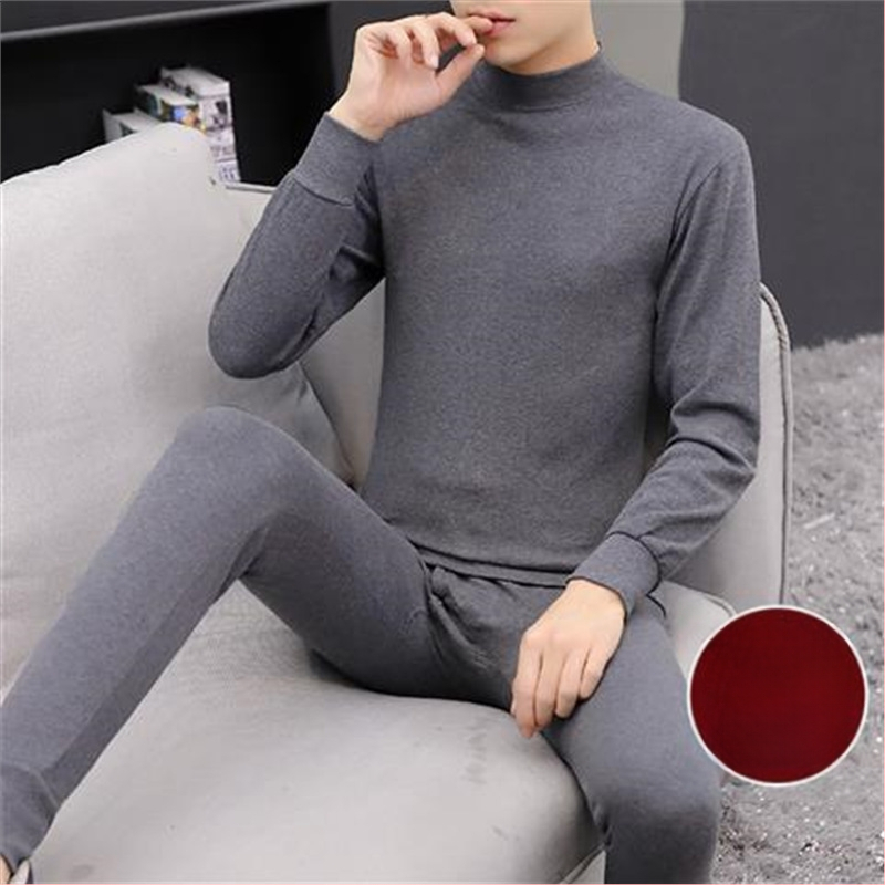 Set călduros din acril cu fleece pentru bărbați, guler mediu-înalt și mâneci lungi, material extra gros