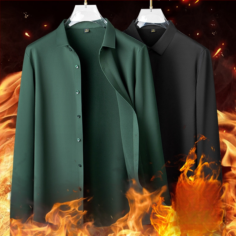 Muška košulja s fleece podstavom za zimu, poslovno casual stil, dugi rukav, topao, bez glačanja, kvadratični ovratnik