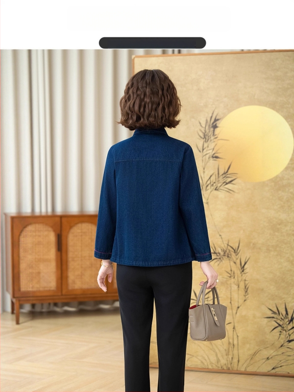 Cămașă din bumbac pentru femei - mâneci lungi, croială lejeră, broderie, toamnă 2025, 95% bumbac