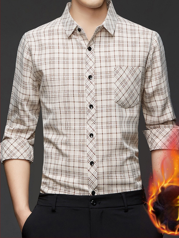 Πουκάμισο καρό με επένδυση φλίς, αστικός στυλ καρντγκάν, ύφασμα: μίξη χημικών ινών, χειμερινή σεζόν