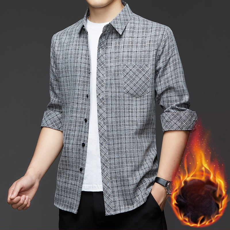 Πουκάμισο καρό με επένδυση φλίς, αστικός στυλ καρντγκάν, ύφασμα: μίξη χημικών ινών, χειμερινή σεζόν