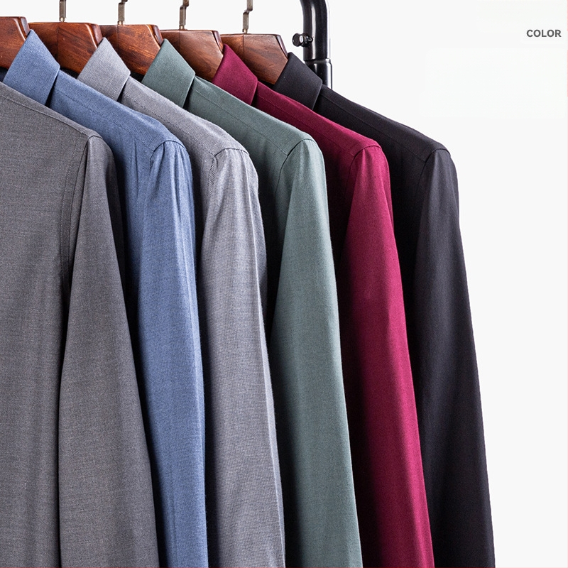 Αντρικό πουκάμισο από μείγμα μαλλιού-Modal, τετράγωνος γιακάς, μακριά μανίκια, ελαφρύ καθημερινό στυλ, πλένεται στο πλυντήριο