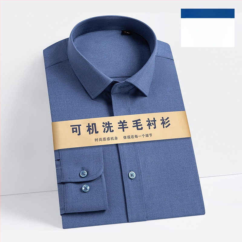 Αντρικό πουκάμισο από μείγμα μαλλιού-Modal, τετράγωνος γιακάς, μακριά μανίκια, ελαφρύ καθημερινό στυλ, πλένεται στο πλυντήριο