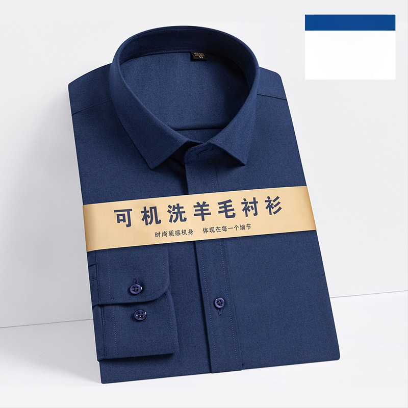 Αντρικό πουκάμισο από μείγμα μαλλιού-Modal, τετράγωνος γιακάς, μακριά μανίκια, ελαφρύ καθημερινό στυλ, πλένεται στο πλυντήριο