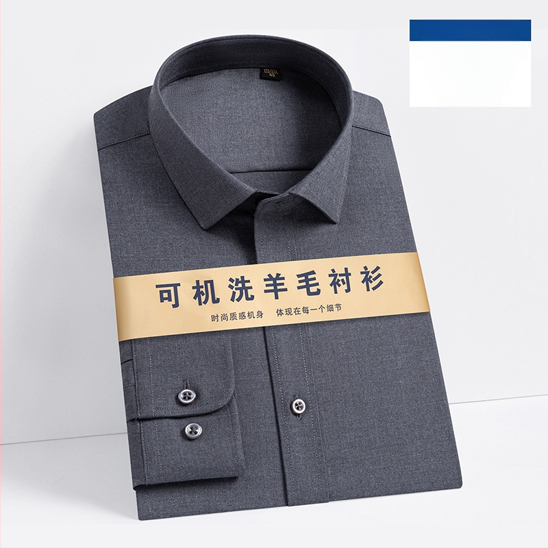 Αντρικό πουκάμισο από μείγμα μαλλιού-Modal, τετράγωνος γιακάς, μακριά μανίκια, ελαφρύ καθημερινό στυλ, πλένεται στο πλυντήριο